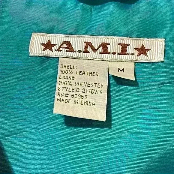 AMI Women's Blue Jacket Lined Leather Coat Blazer Vintage Medium Festival - Picture 6 of 12